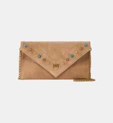 Petite pochette enveloppe en daim avec clous et bandoulière Pinko