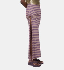 Longue jupe piercing en jersey viscose rayé Rabanne