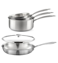 Gourmet – Lot de 3 casseroles inox 16/18/20 cm, 1 poêle inox 24 cm, 1 couvercle 24 cm Cuisinox