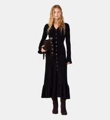 Robe longue en maille à volants Maje