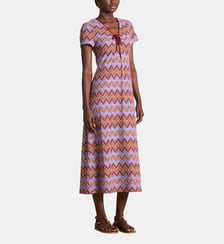 Robe midi manches courtes en crochet multicolore La Fée Maraboutée
