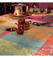 Nappe pur coton enduit motif jacquard bordeaux orange Mille sous bois automne Garnier Thiebaut