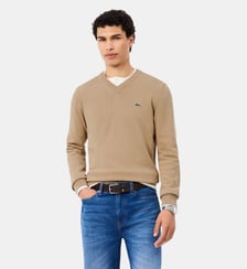 Pull coton uni col V Lacoste