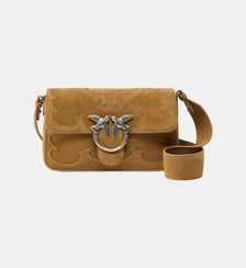 Petit sac porté épaule mini love bag one slouchy en daim avec incrustations Pinko