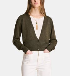 Gilet court col V en maille fine irisée La Fée Maraboutée