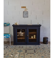 Vitrine en bois bleu foncé Victoria N°230- Produit chiné Debongout