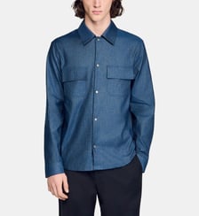 Chemise effet denim en coton et lin Sandro