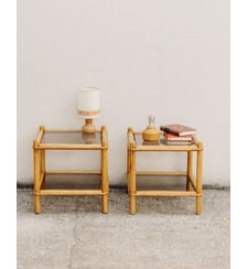 Paire de 2 tables de chevets en pin massif et verre Maïa N°1511- Produit chiné Debongout