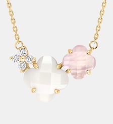 Collier, quartz rose, diamants, nacre blanche, or jaune Morganne Bello