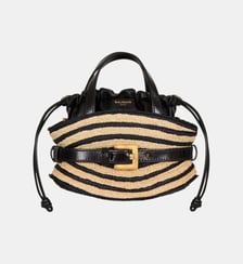 Sac Shuffle Mini en raphia et cuir lisse Balmain