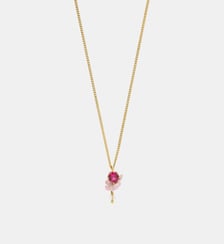 Collier pendentif verre taillé, glycine rose et perle de cristal facetté blanche Les Néréides