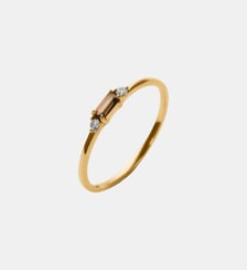 Bague en or jaune 9K avec diamants et quartz bruns Aristocrazy
