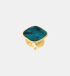 Bague ajustable carrée   doré à l'or fin - Ashanti Satellite