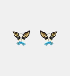 Boucles d'oreilles tiges Chihuahua et noeud papillon bleu Les Néréides