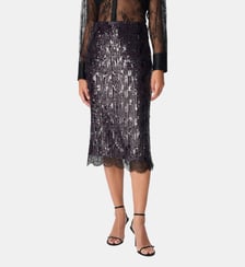 Jupe brodée sequins bande dentelle Ikks
