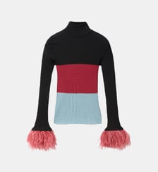 Top High Kick (With Feathers) Color Block Black La DoubleJ