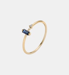 Bague solitaire en or jaune 9K avec saphir bleu et diamant Aristocrazy
