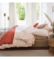 Housse de couette en percale de coton lavé, DOUCEUR LAVÉE Blanc Cerise