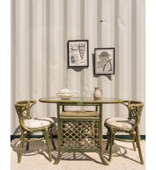 Ensemble de table et chaises en rotin vert Ange N°27- Produit chiné Debongout
