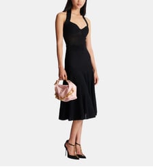 Robe midi plissée sans manche en maille Balmain