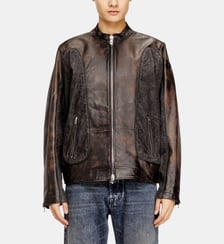 Veste de motard à passepoils en cuir et denim Diesel