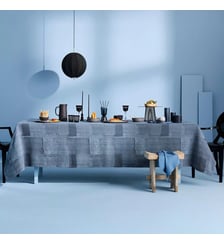 Nappe pur coton lavé motif jacquard bleu Denim indigo Garnier Thiebaut