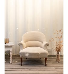 Fauteuil en bois et tissu beige Ernest N°1547- Produit chiné Debongout