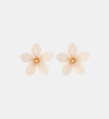 Boucles d'oreilles fleurs en raphia ivoire Balaboosté