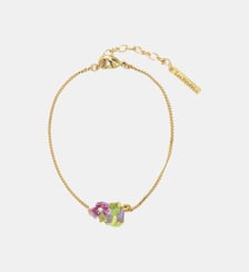 Bracelet pendentif clématite violette, cristal taille émeraude vert et glycine violette Les Néréides