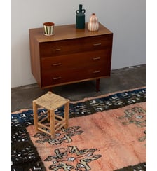 Grand tapis bleu et saumon en laine Olivier N°41- Produit chiné Debongout