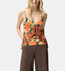 Top sans manches à franges et à imprimé floral Pinko