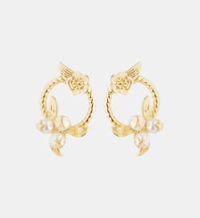 Boucles d'oreilles tiges fleur et perles dorées Les Néréides