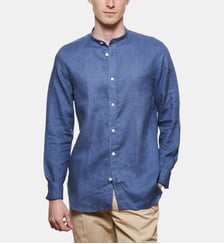 Chemise en lin bleu col Mao coupe droite Atelier Privé
