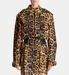 Bomber en cuir façon pony imprimé motif léopard Balmain