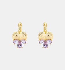 Boucles d'oreilles dormeuses dorées pensée et pierres roses Les Néréides