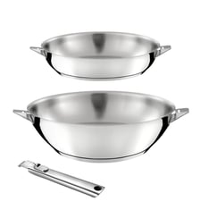 Eclipse - Lot 3 pièces - Wok 28 cm, poêle 24 cm et poignée amovible Cuisinox