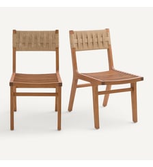 Lot de 2 chaises de jardin, en teck massif et tressage AM.PM