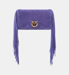 Petite pochette à bandoulière love bag click soft horizontal mini en daim à franges Pinko