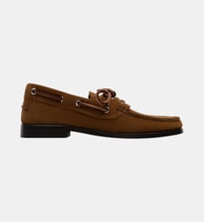Colombia - Mocassins Bateau En Cuir Velours Camel Parallèle