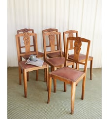 Lot de 6 chaises Art déco en cuir clouté Claude N°1459- Produit chiné Debongout