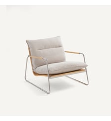 Fauteuil en métal acier et rotin tressé, coussin en coton chiné AM.PM