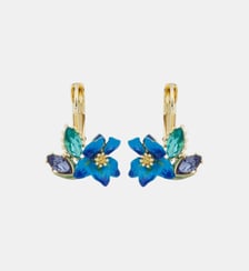 Boucles d'oreilles dormeuses Iris de Sibérie et cristaux facettés Les Néréides