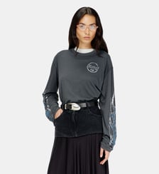 T-shirt manches longues en jersey flammé avec imprimé craquelé Diesel
