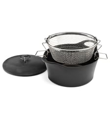 Volcan - Cocotte ronde noire 24 cm avec panier cuisson pour friture et cuisson à l'eau Cuisinox