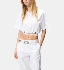 T-shirt cropped à lacet et détails western Pinko