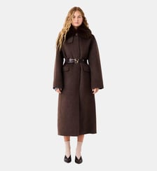 Manteau long et col fausse fourrure Maje