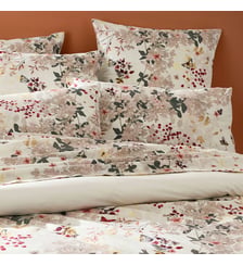 Lot de 2 taies percale de coton lavé 115 g/m² imprimé bordeaux beige Vintage flowers cranberry Garnier Thiebaut