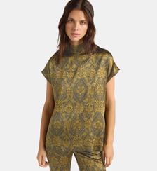 Blouse a manches courtes ulla en satin de soie elastique imprime Momonì