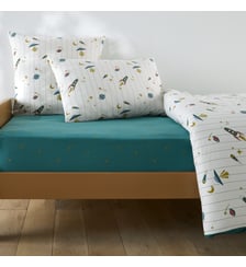 Drap-housse enfant, 30% coton lavé recyclé, bonnet 25 cm, imprimé fusées La Redoute Interieurs