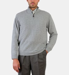Pull col zippé à torsades laine et cachemire GRIS CLAIR Atelier Privé